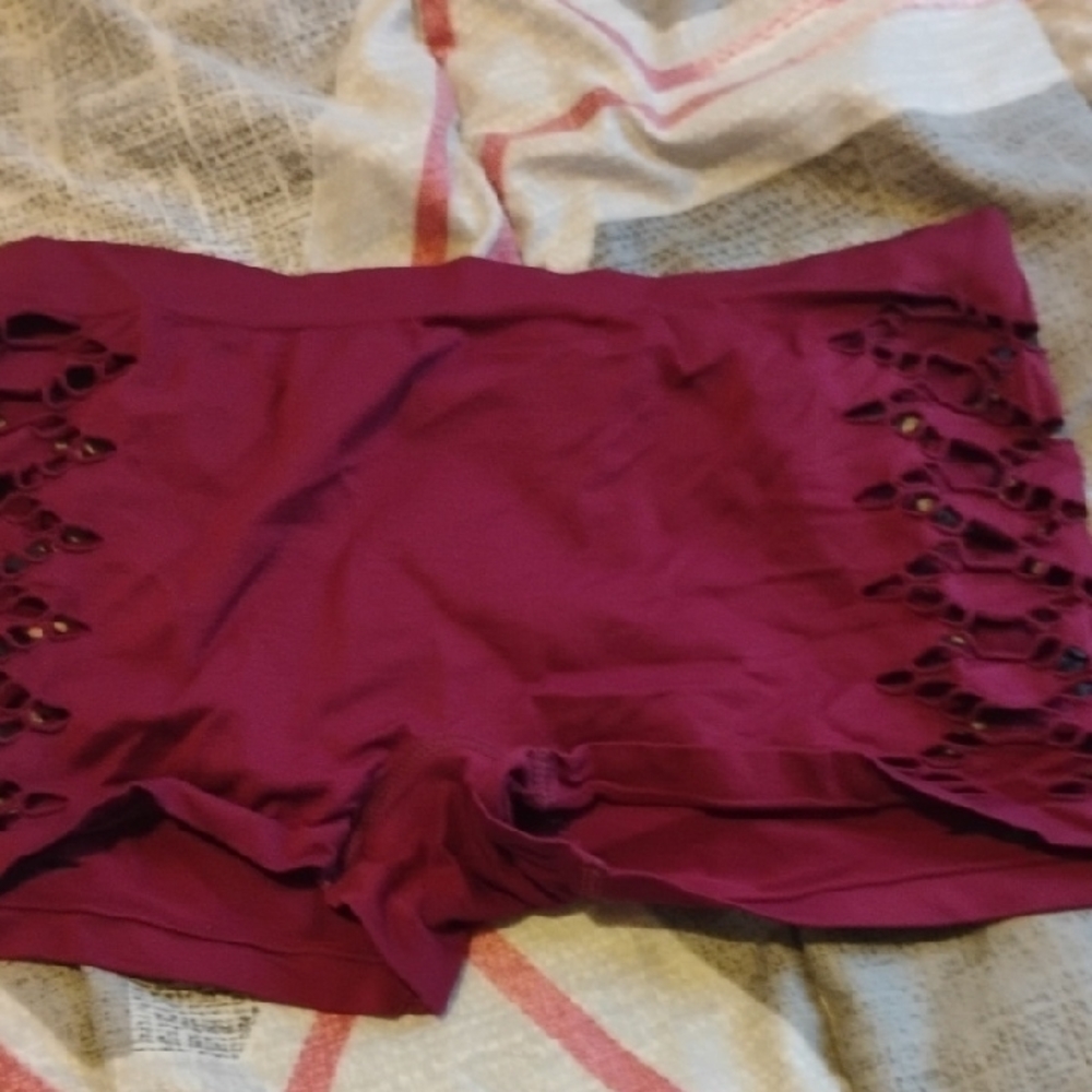 Burgundy Lace-Trimmed Shorts